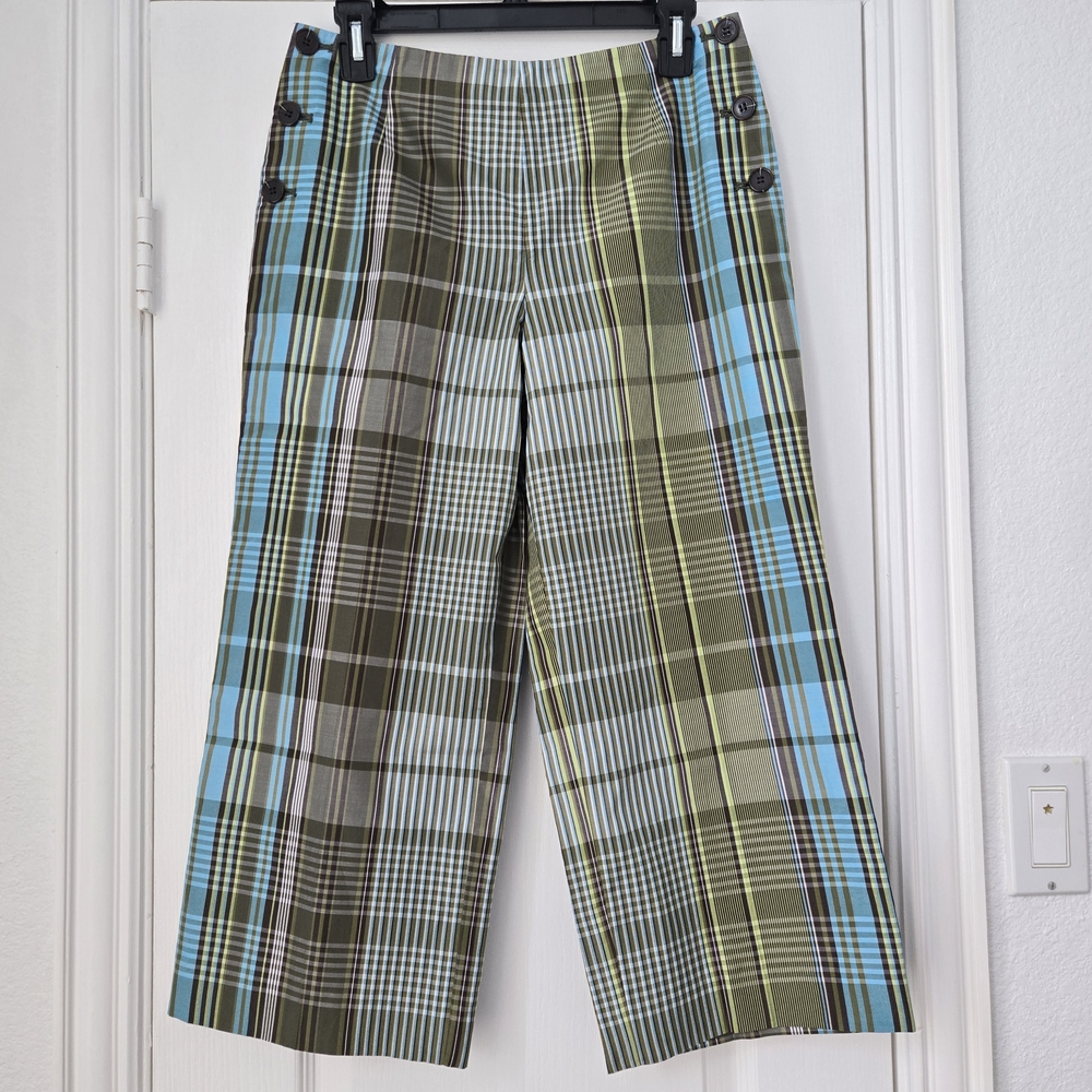 Talbots Vintage Silk Plaid Pants - Green, Blue, Brown - Size 6 Petites - NWT